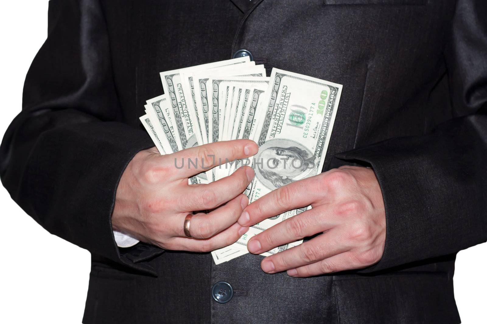 man with dollars in pocket. male getting money out of suit to pay 