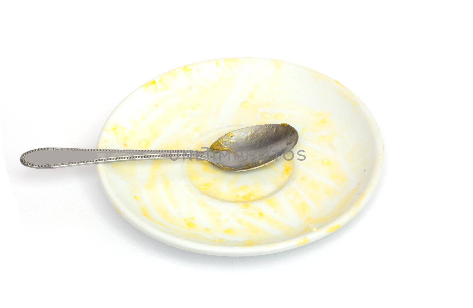 empty dish after food, white background 