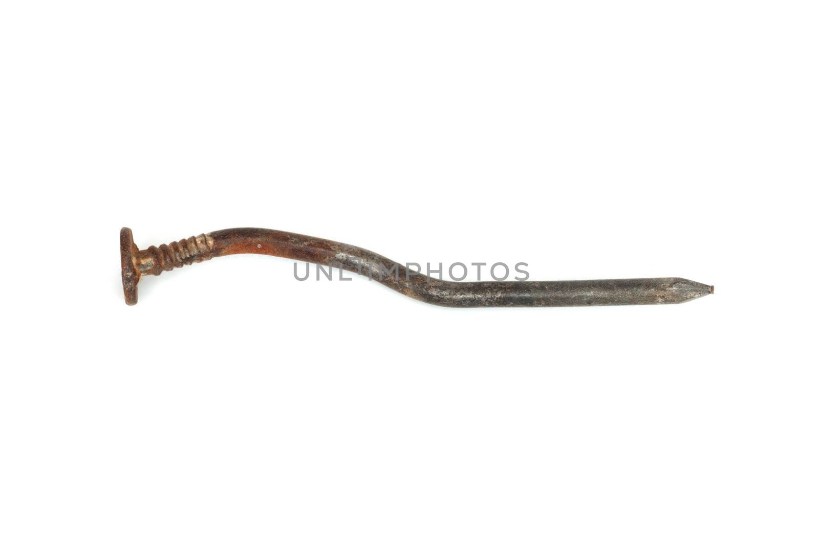 Rusty nail isolated on white background 
