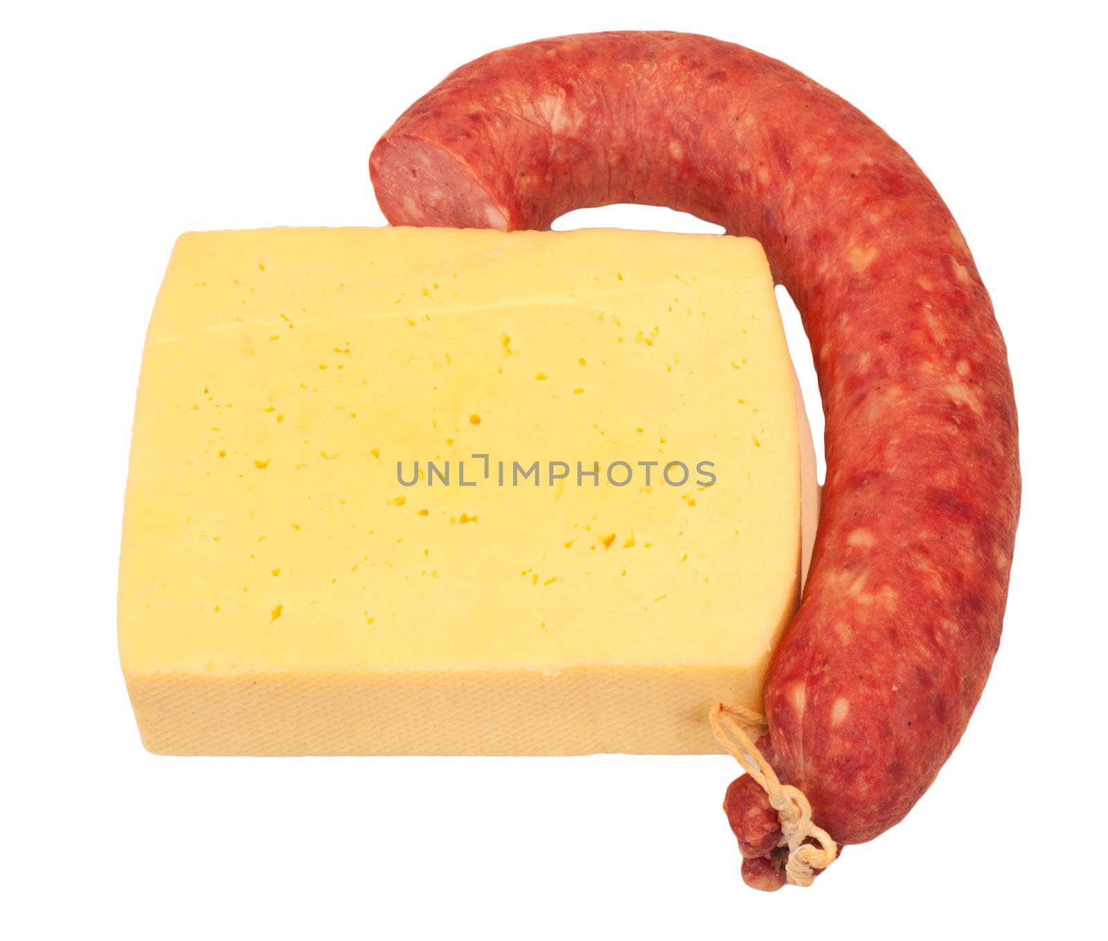 sausage and cheese on white background by schankz