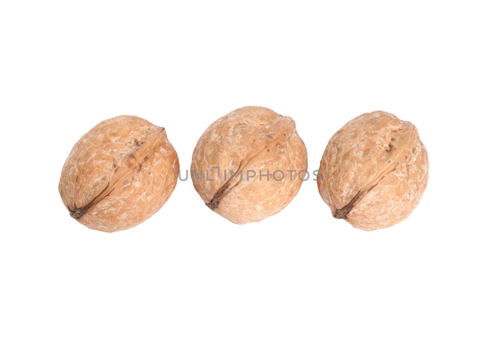 3 nuts isolated on white 
