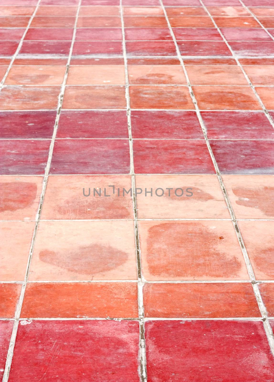 Perspective of Square red tiles floor 