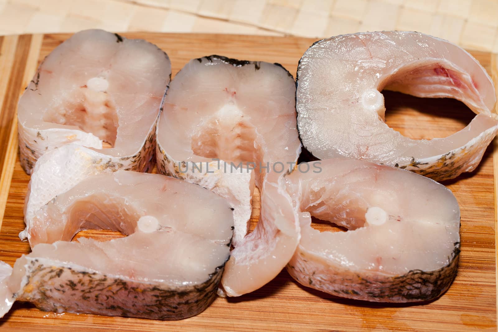 Piece of fresh raw fish. The healthy diet.
