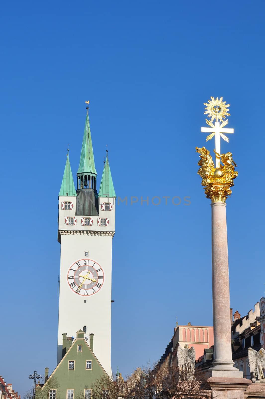 Tower and Trinity Column in Straubing, Bavaria