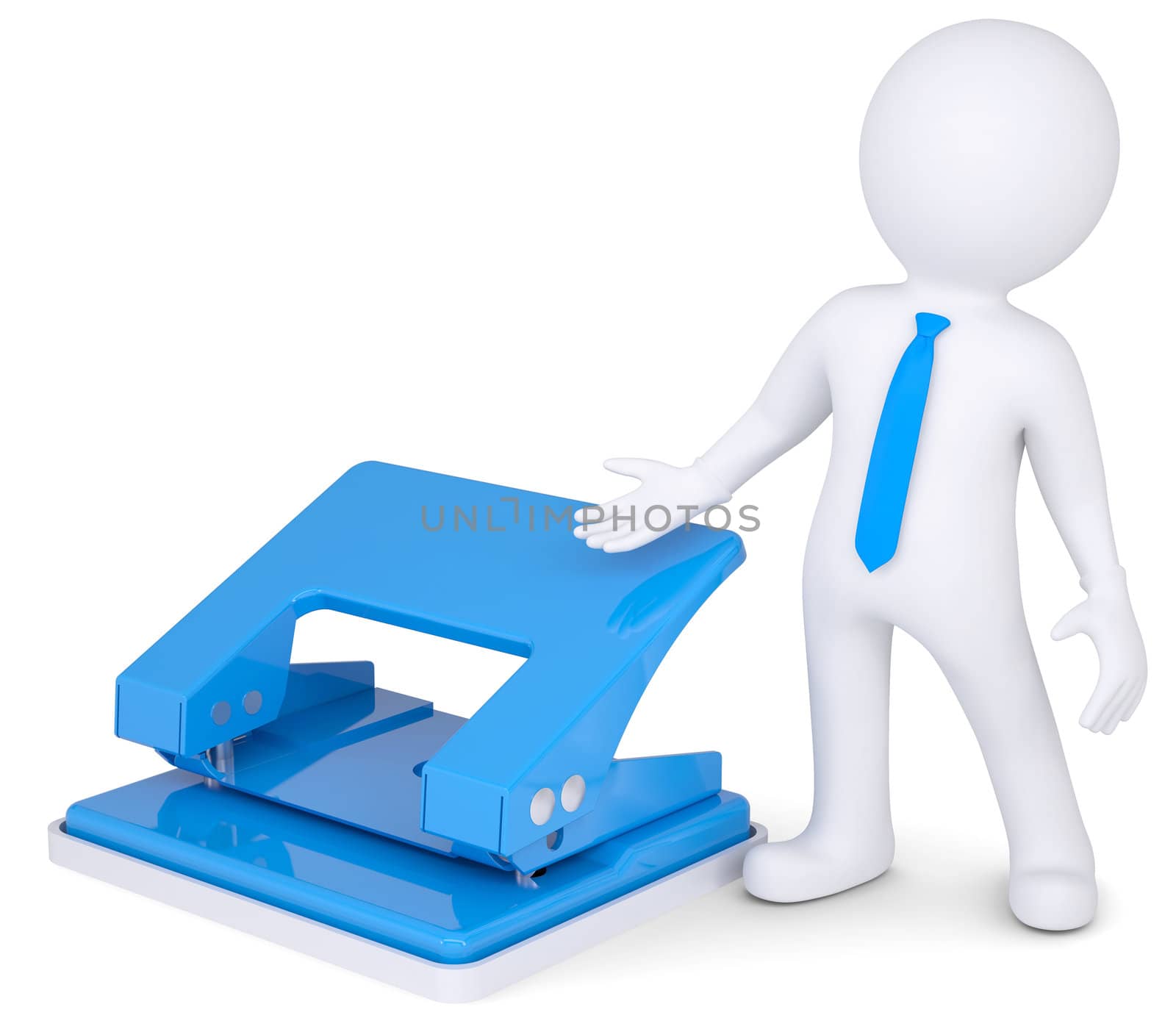 3d man with an office punch. Isolated render on a white background