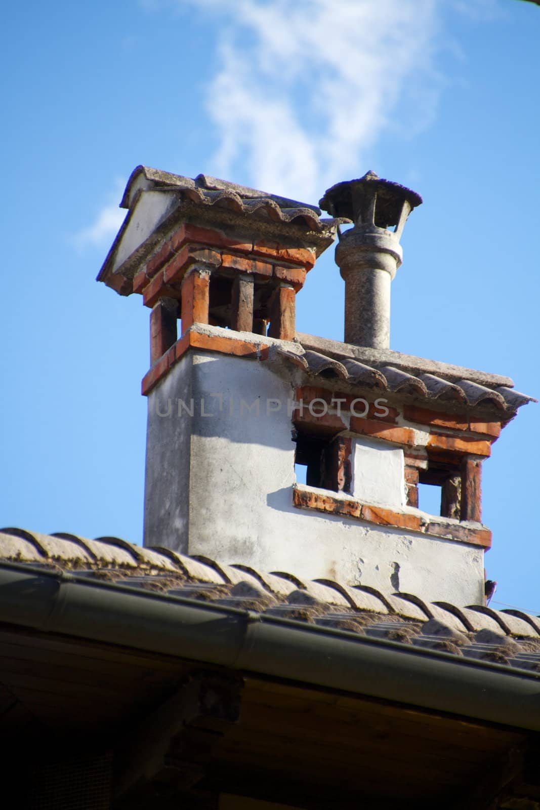 Gray roof with chimneys of a small town