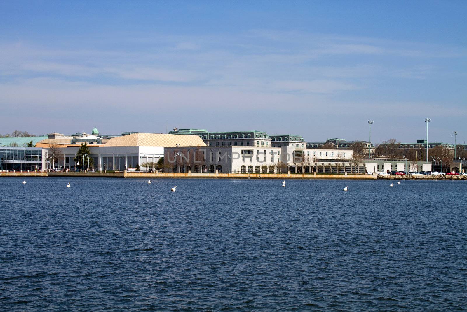 Skyline of the campus of the United States Naval Academy located in Annapolis, Maryland as seen from across the Severn River.