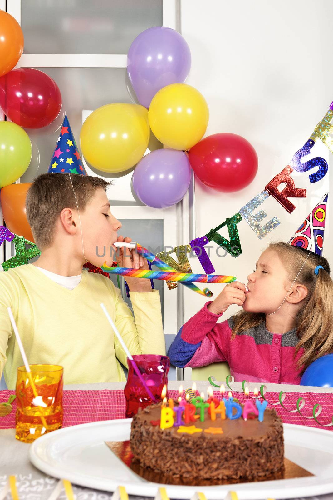 Two children at birthday party by vwalakte