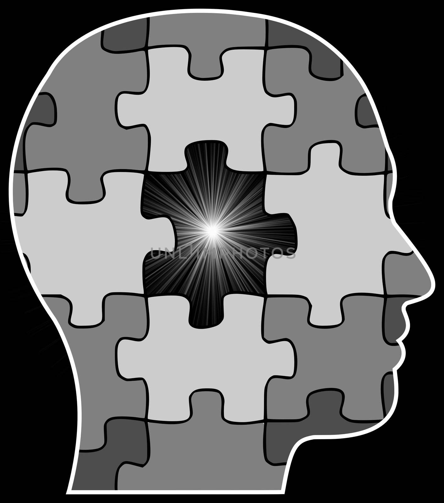 Illustration of a persons head with one puzzle piece missing