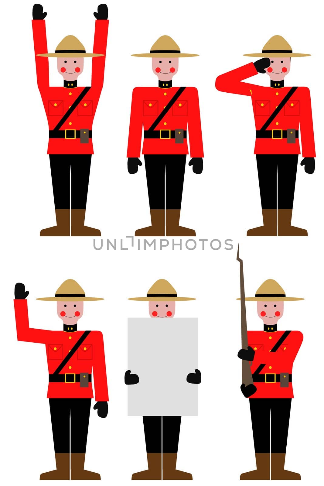 Illustration of a Mountie in different poses