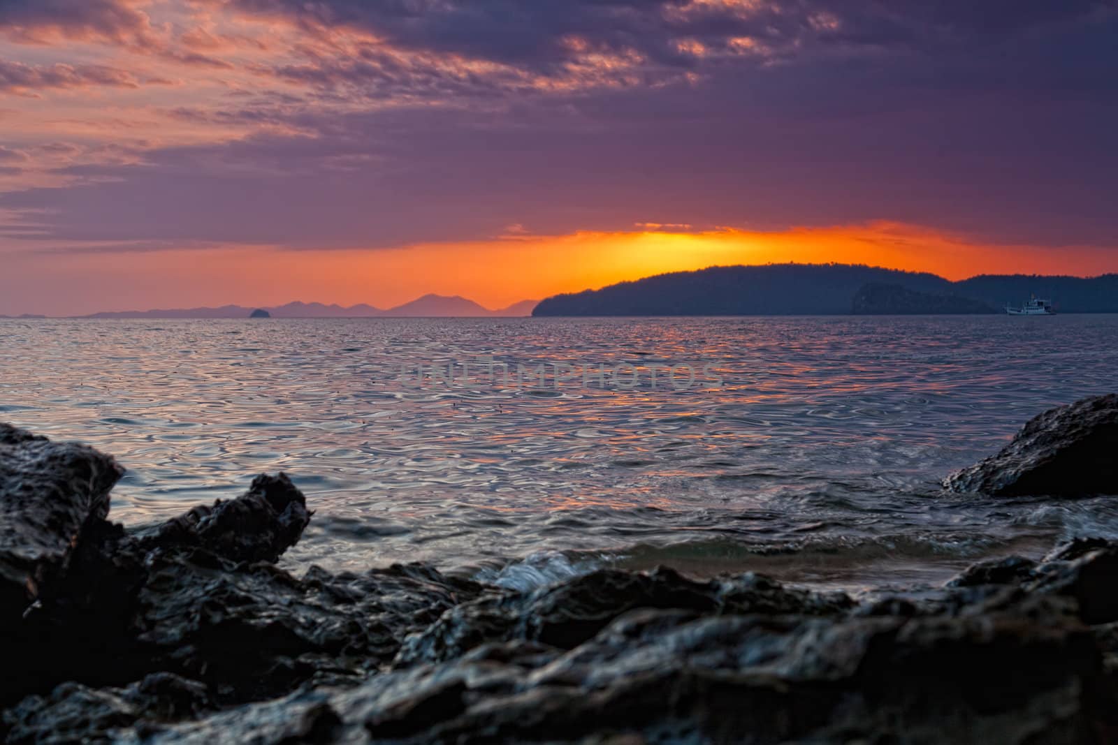 Beautiful sunset on the bank of the Andamandsky sea, Thailand