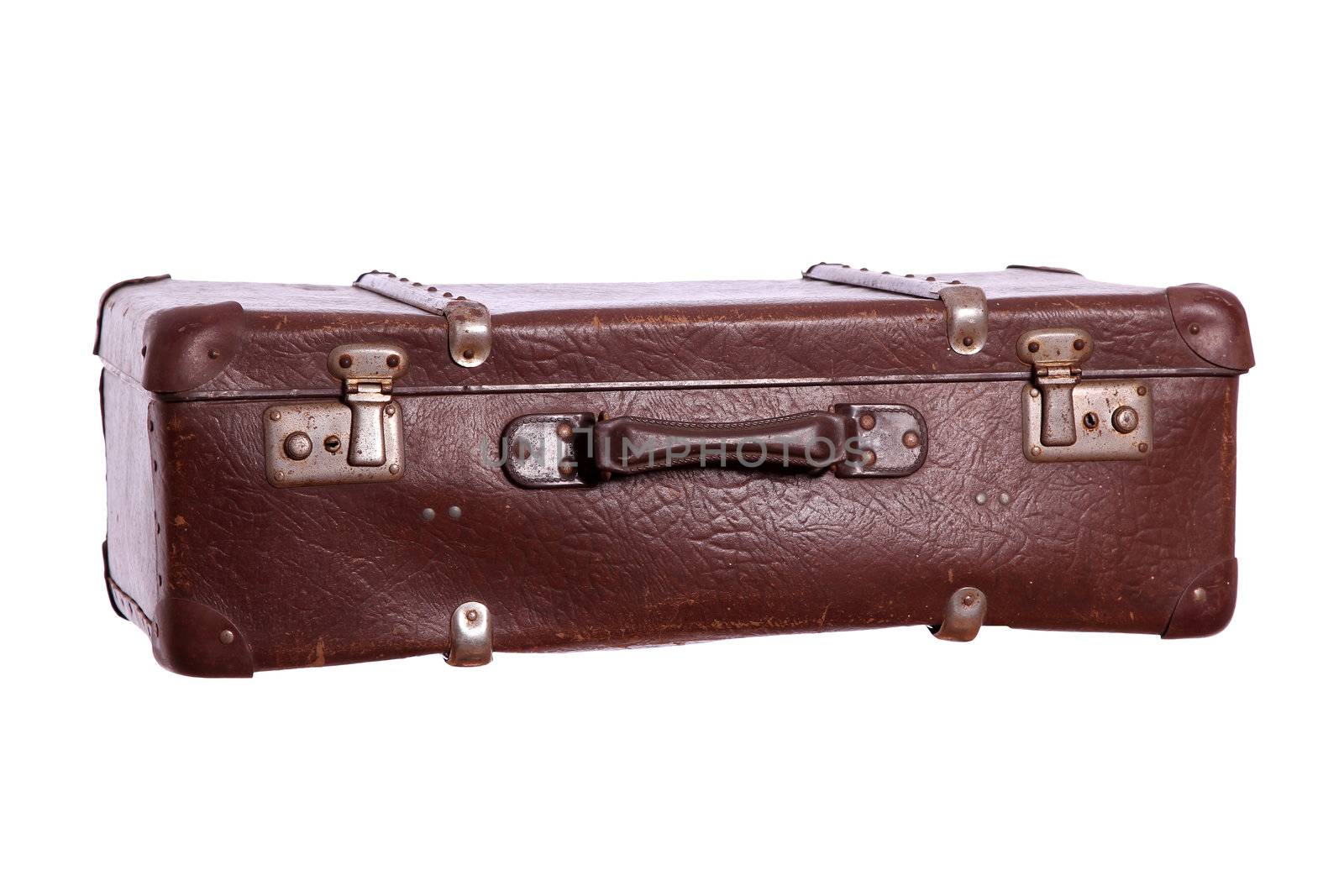 old suitcase made of brown leather