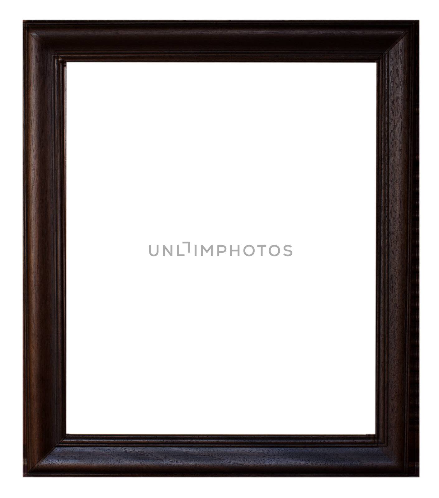 Black wooden picture frame isolated on white background.