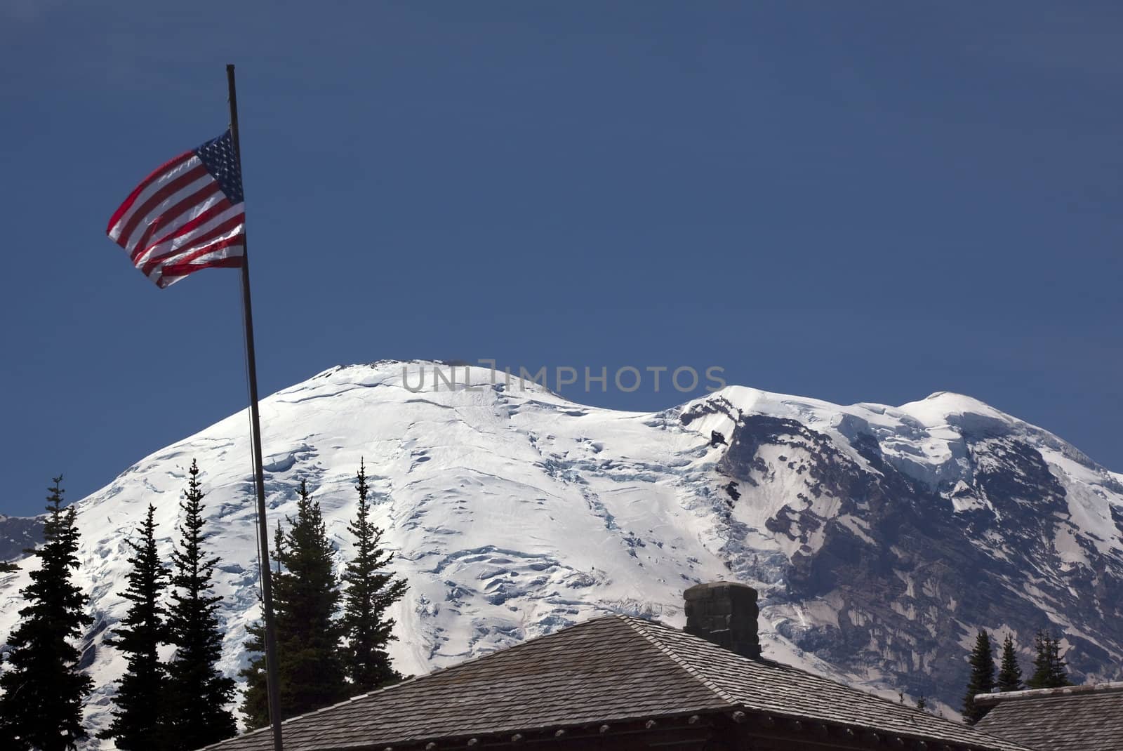 Mount Rainier Sunrise July 4th with Flag Washington by bill_perry