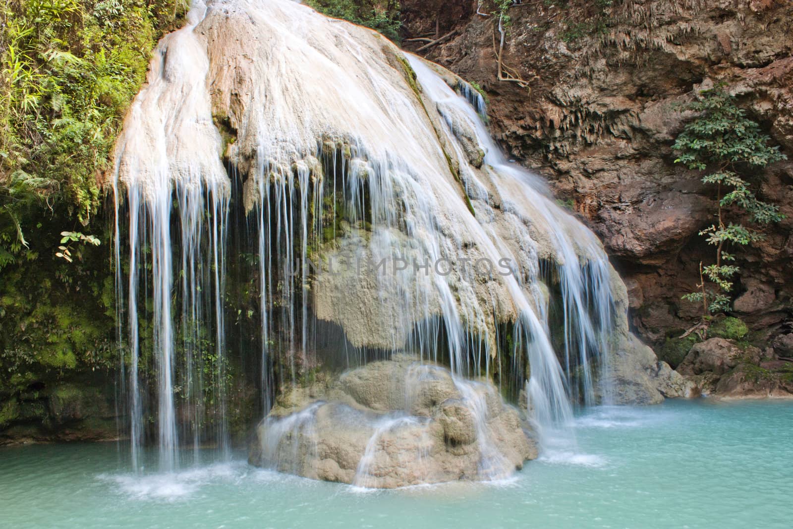 Beautiful waterfall from wild nature water creek forest.