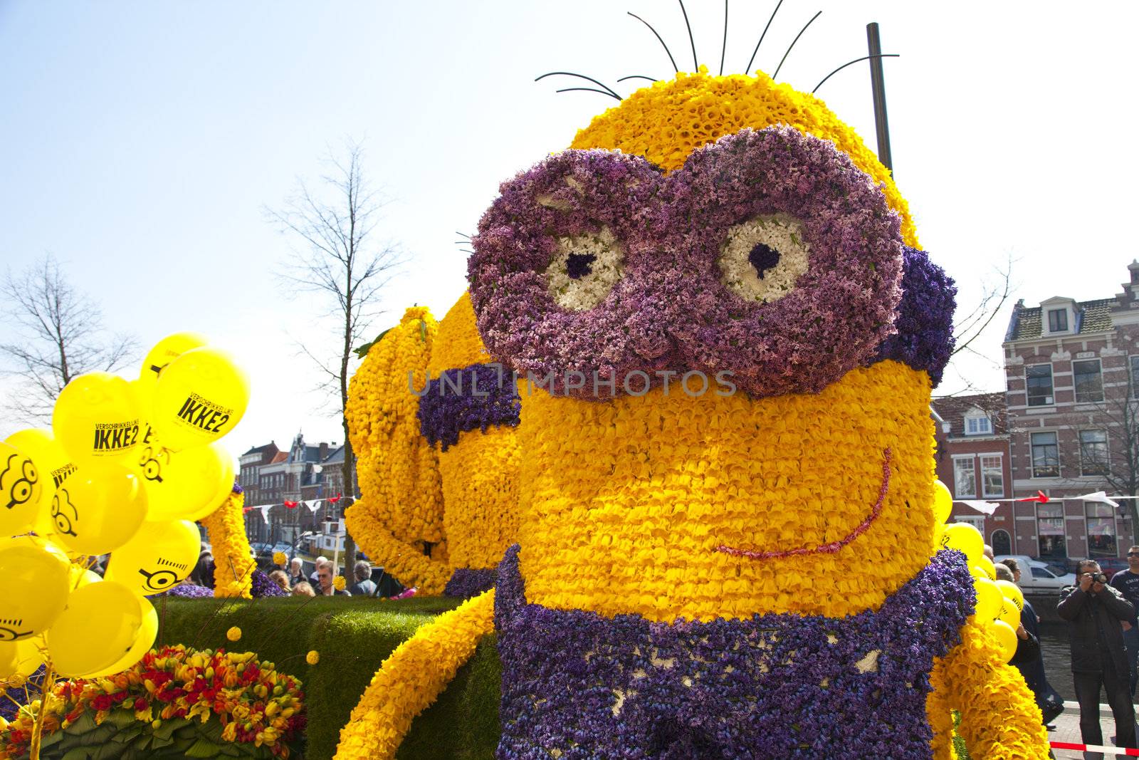 HAARLEM, THE NETHERLANDS - APRIL 21 2013: Despicable character with flowers at flower parade on April 21 2013 in Haarlem, The Netherlands. The annual flower parade is a unique event with one million visitors. 