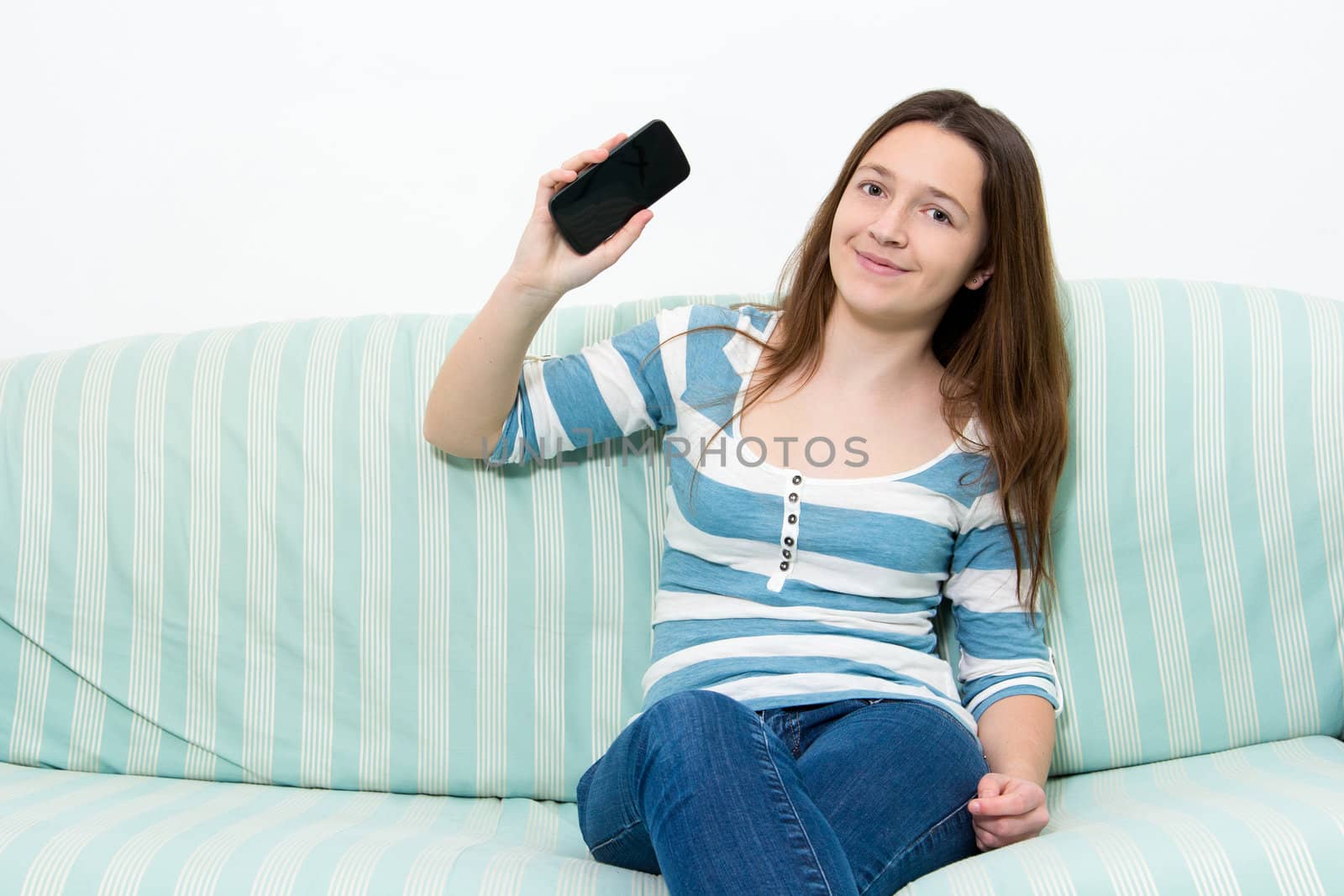 Brunette Girl using a Smartphone by dwaschnig_photo