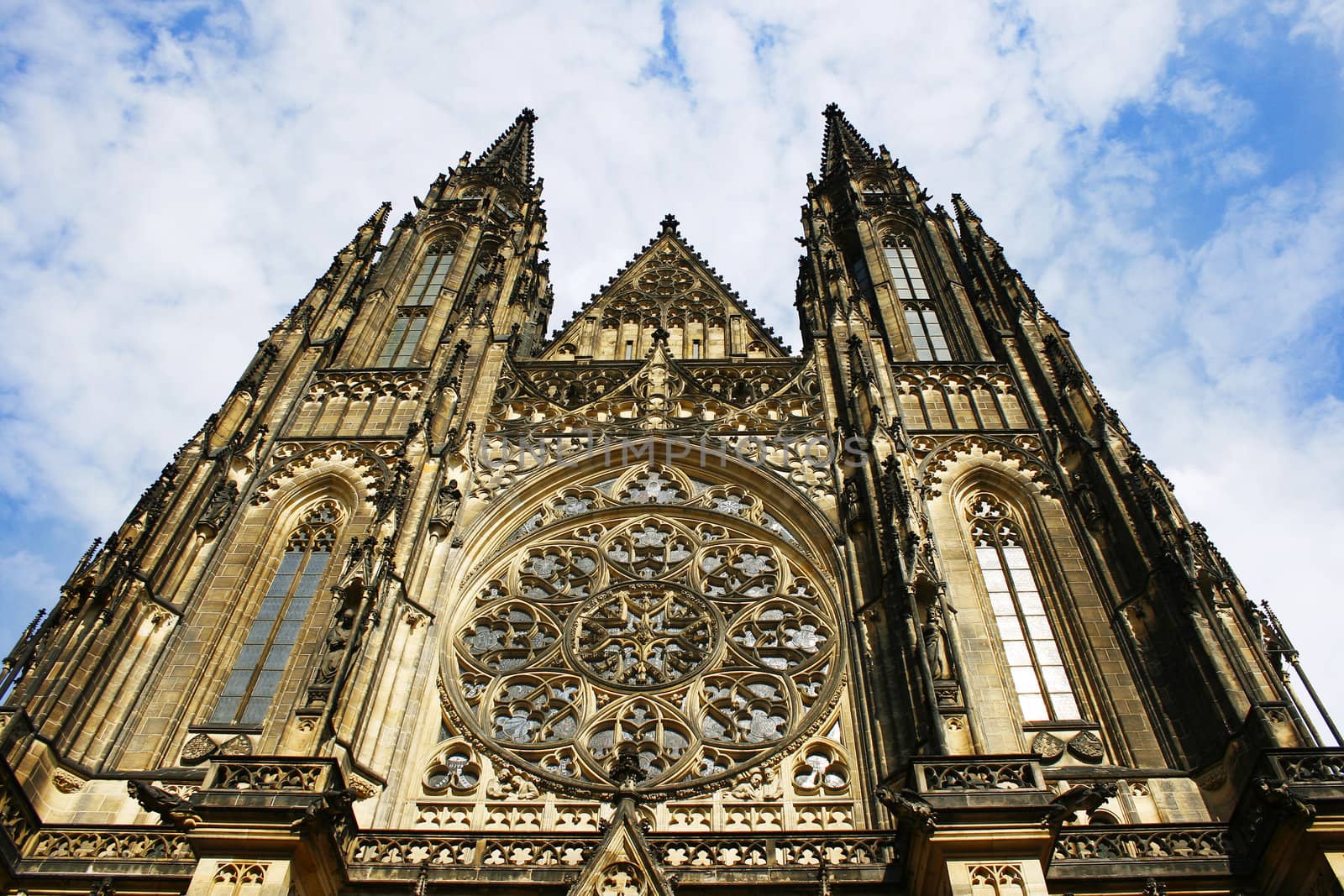 Facade of Medieval Saint Vitus Cathedral, Prague, Czech Republic