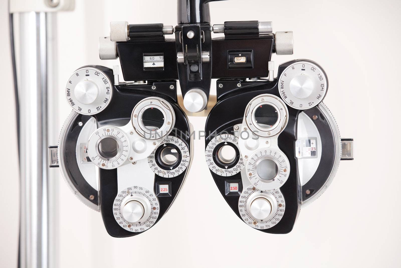 Close-up of eye exam equipment.