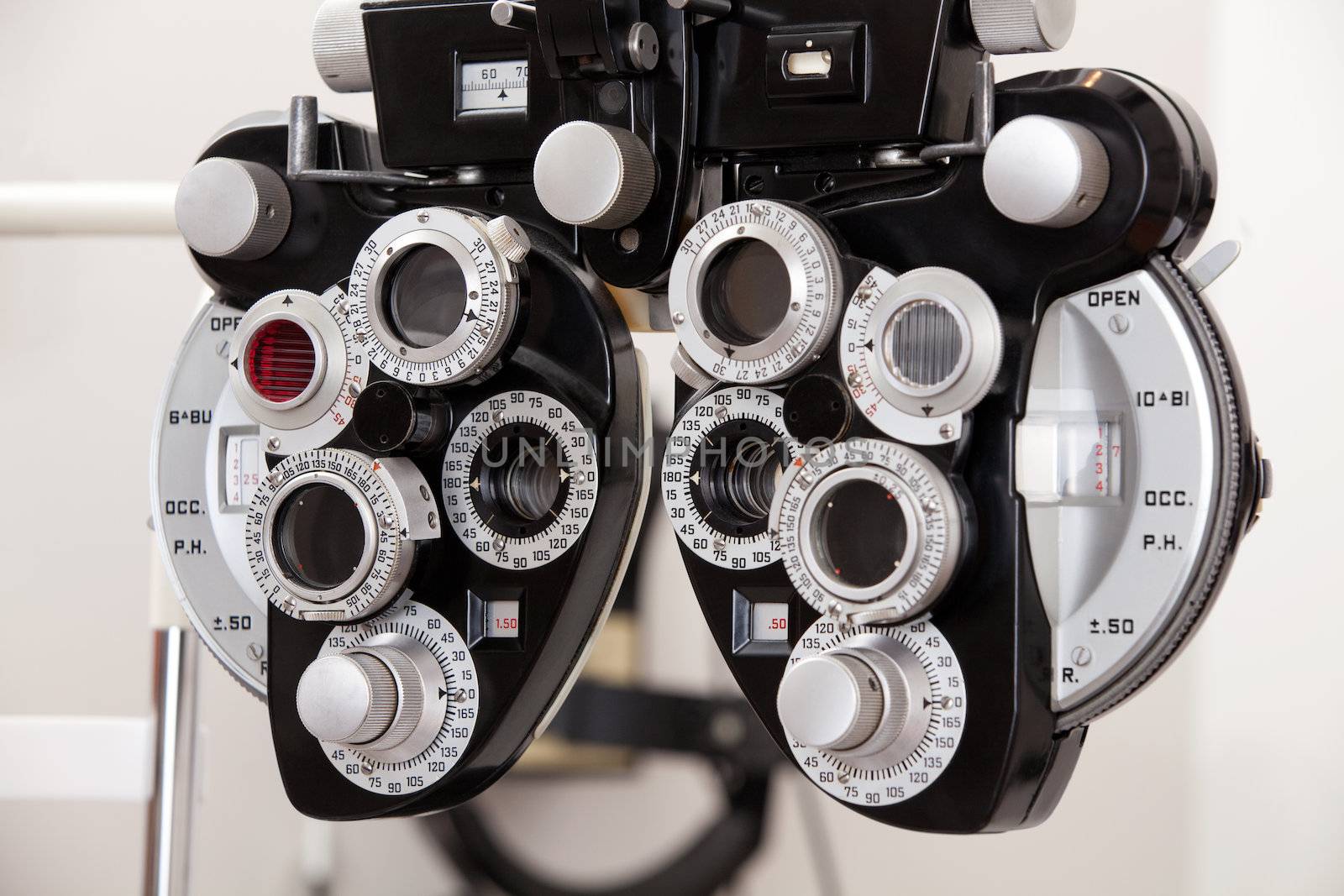 Close-up of eye exam equipment.