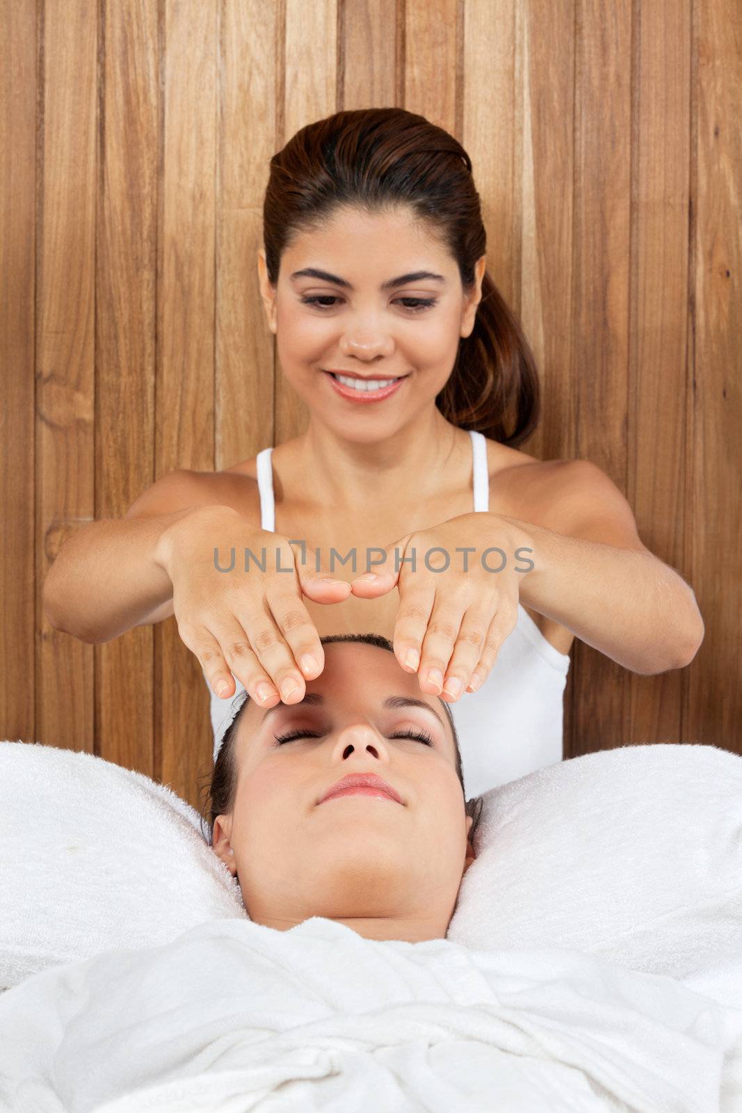 Woman At Health Spa by leaf