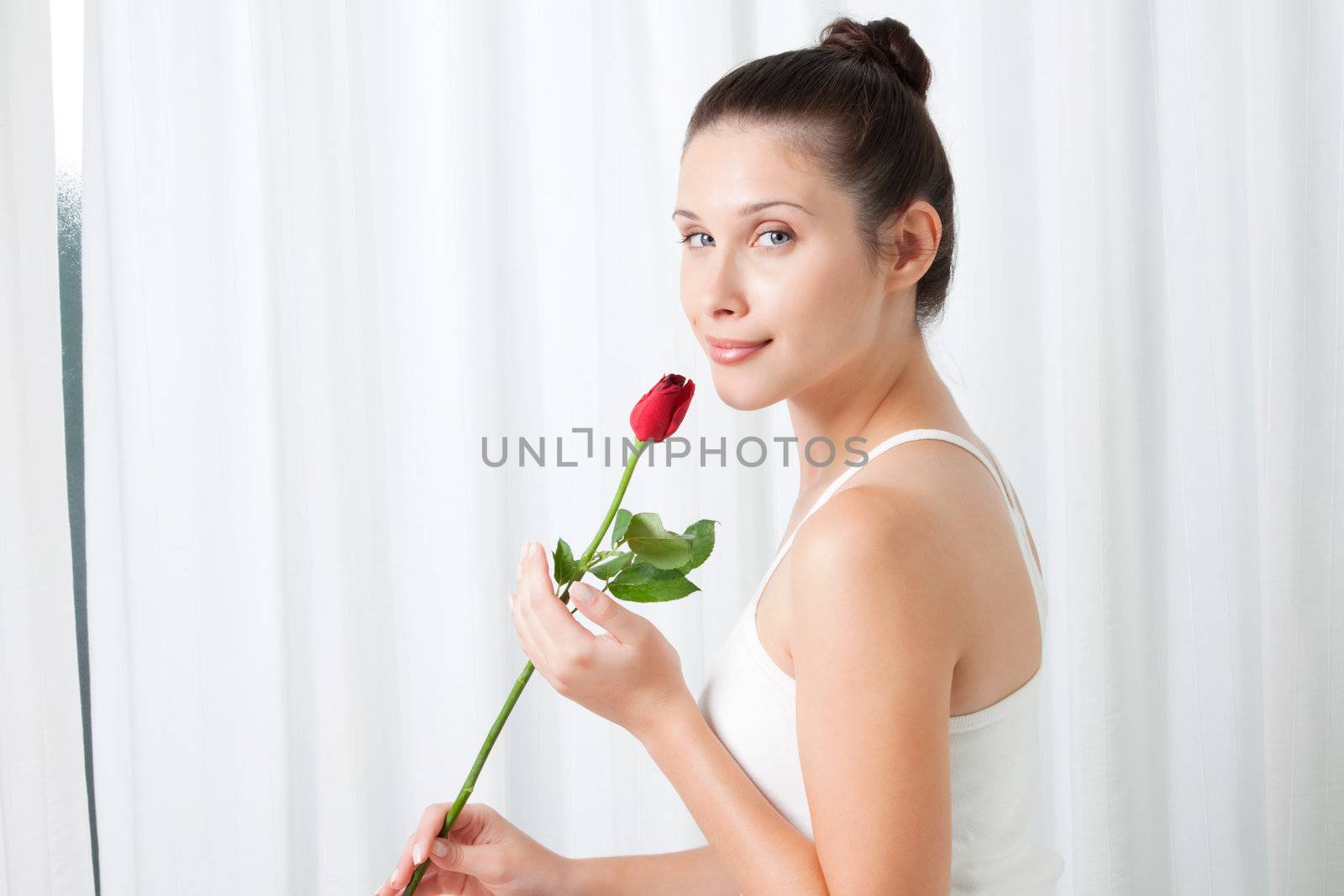 Young Woman with a Rose by leaf