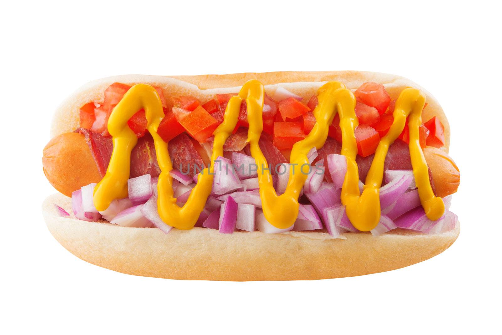 Hot Dog Onions Tomatoes isolated white