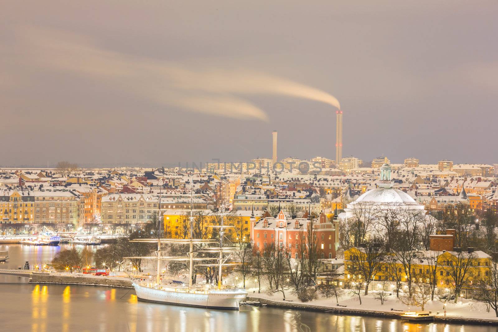 aerial Cityscape of Stockholm city at dusk Sweden