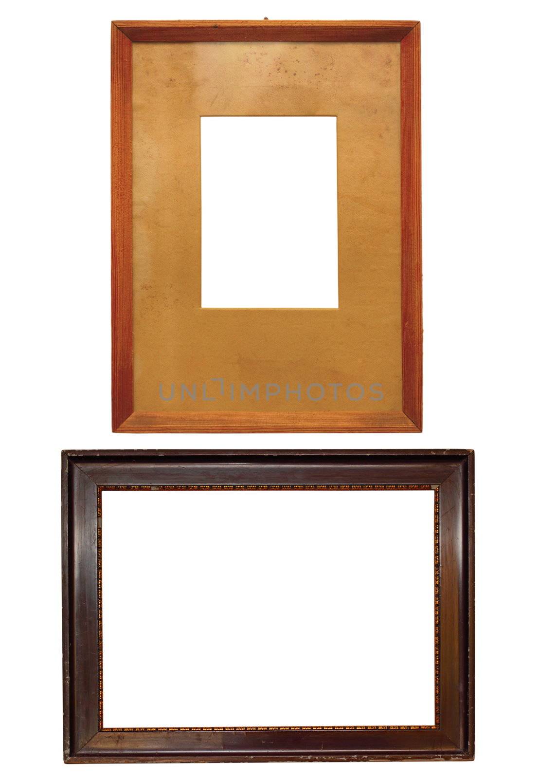 two old wooden frames isolated over white background