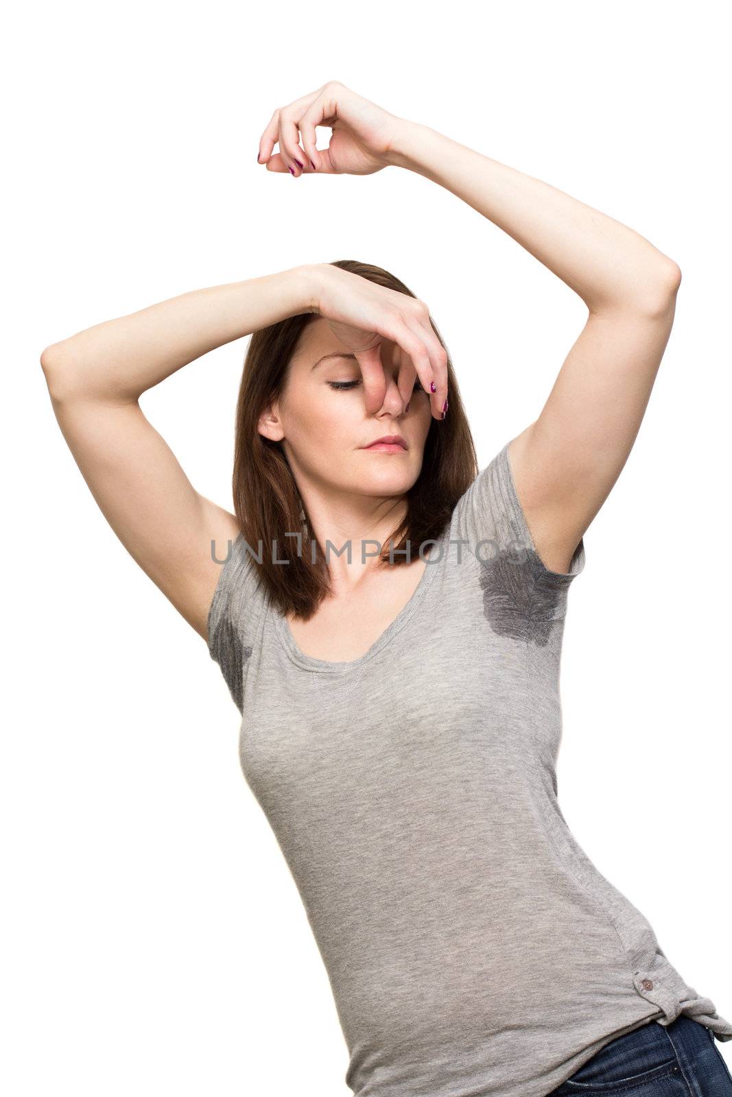 Woman sweating very badly under armpit by dwaschnig_photo