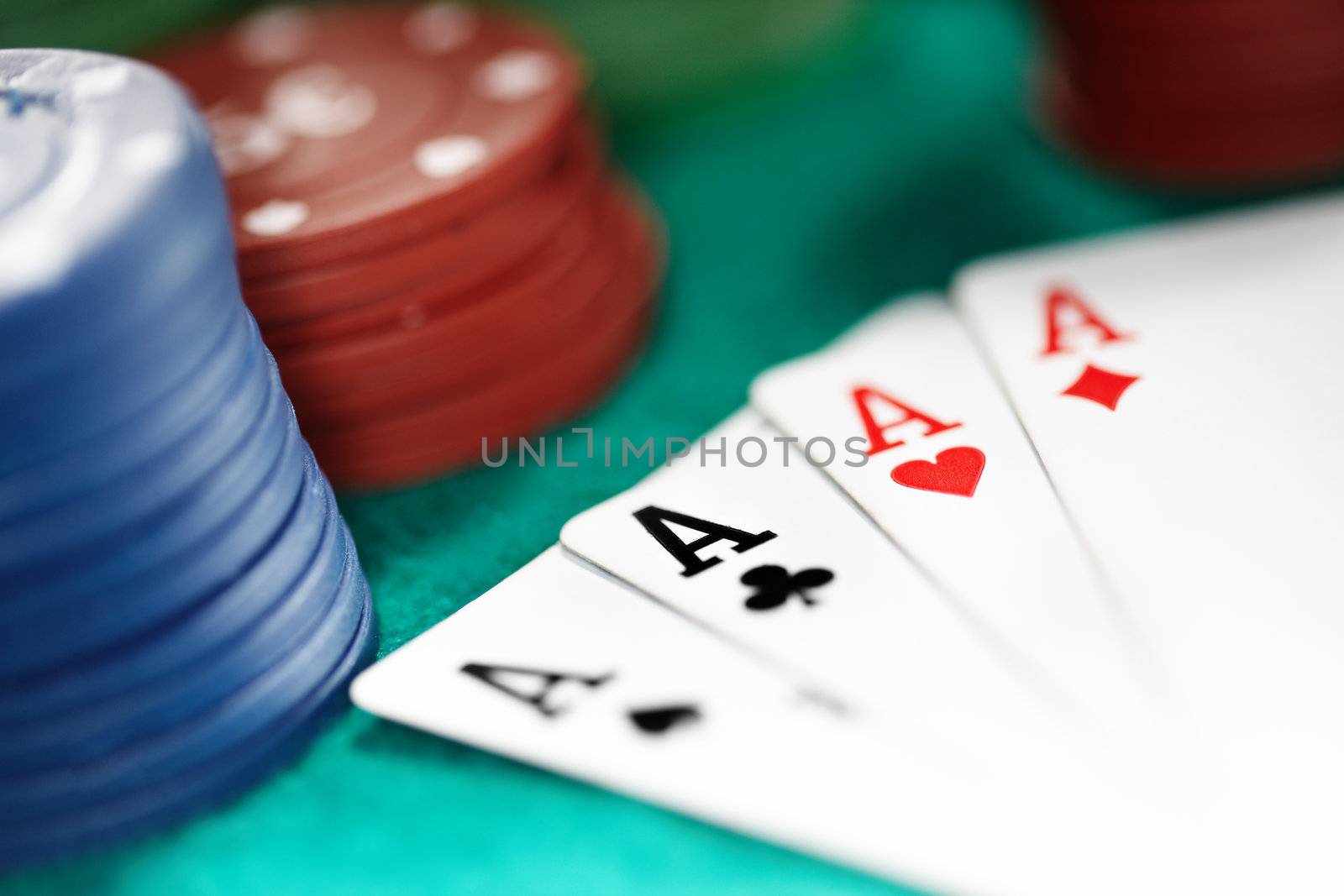 Cards and casino chips. Shallow depth of field for natural view