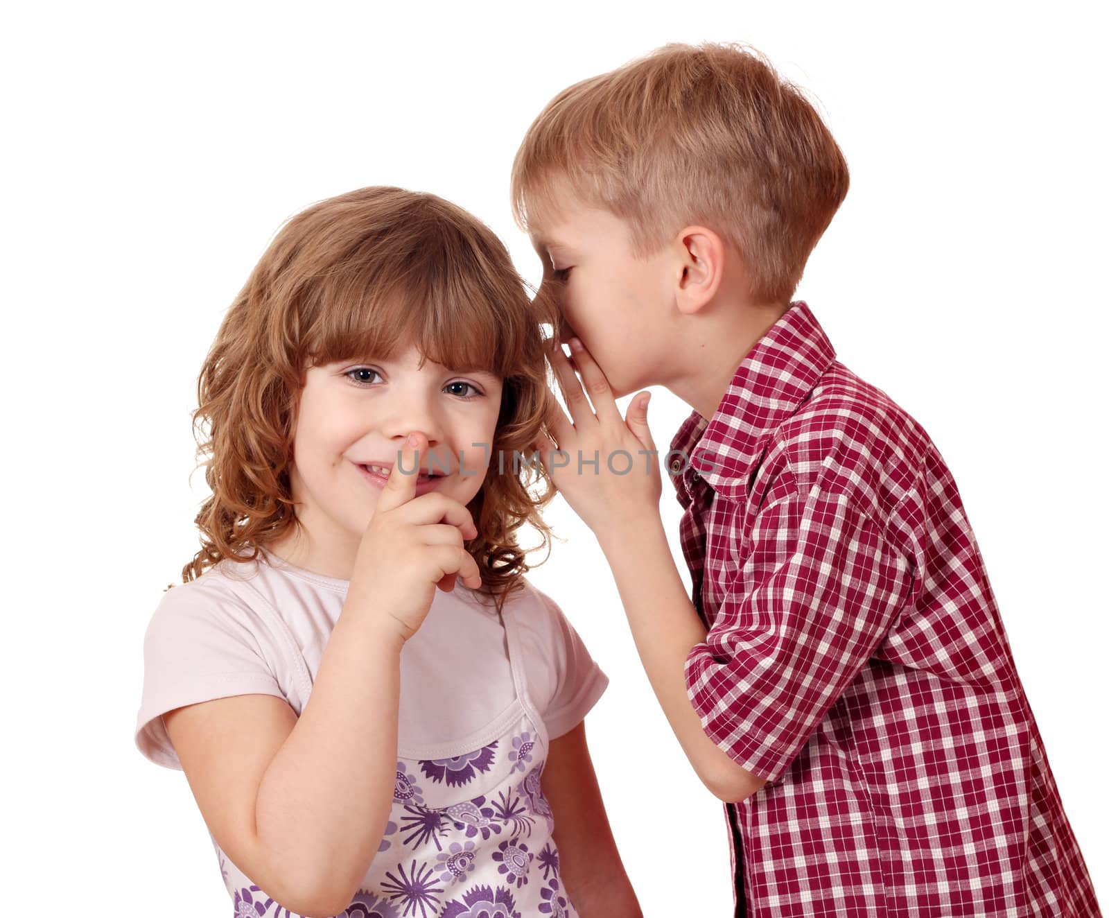 boy whispering a secret little girl  by goce