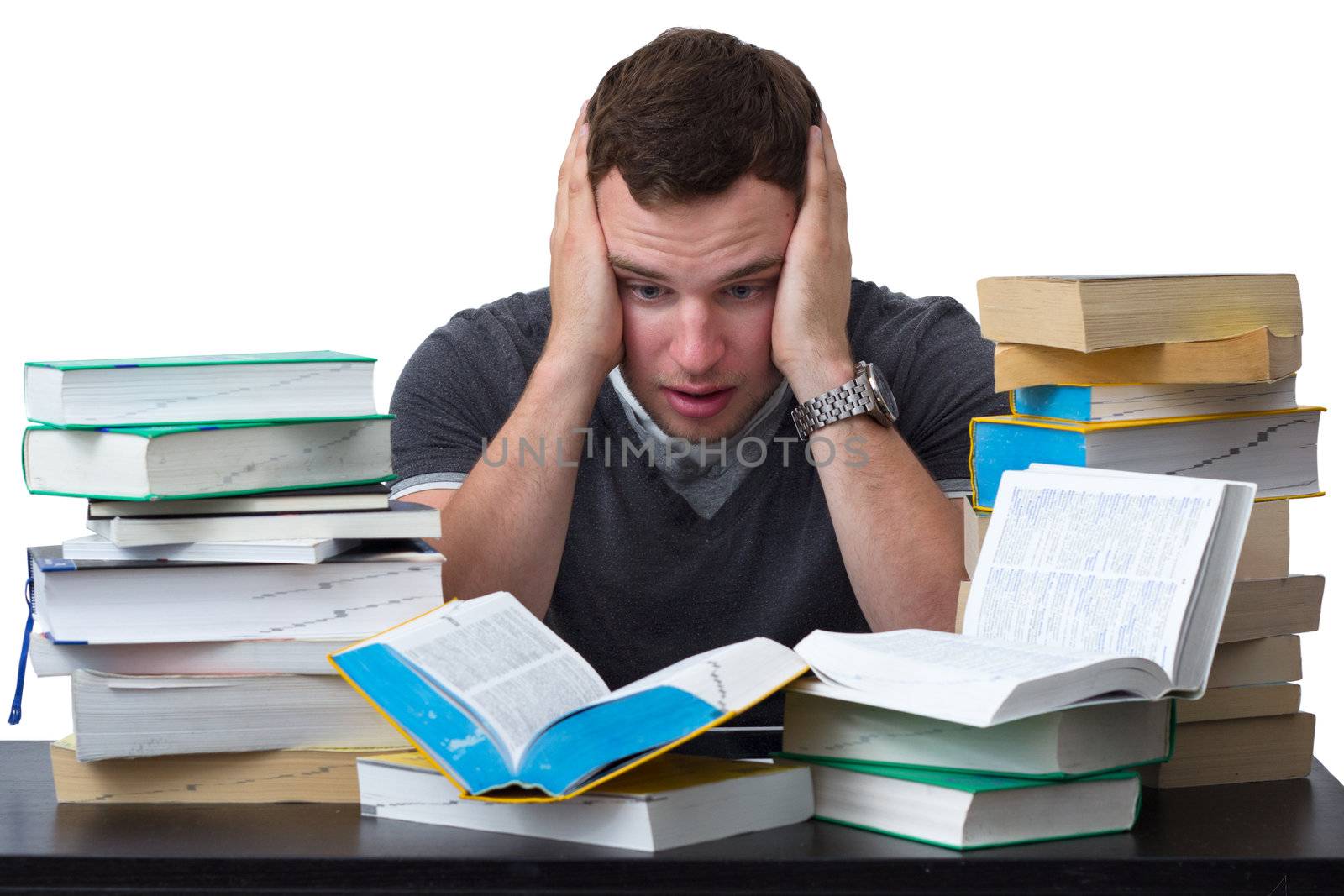 Young Student overwhelmed with studying by dwaschnig_photo