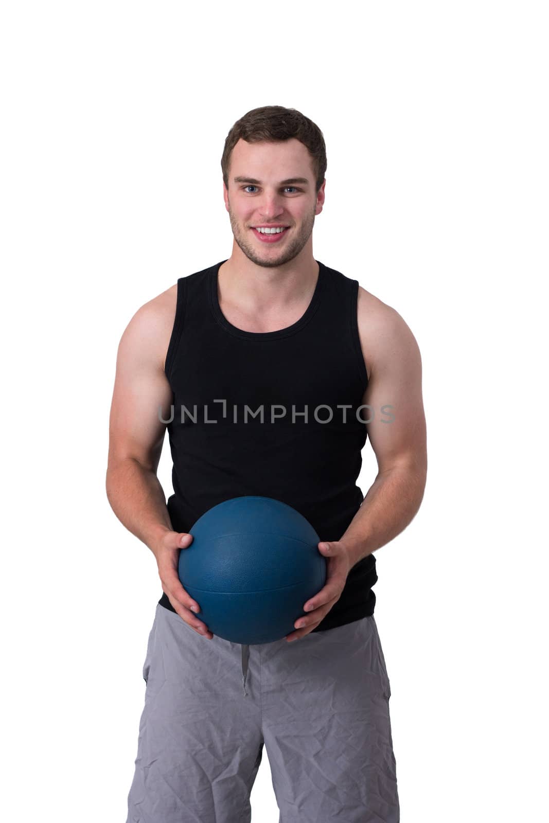 Young attractive fitness coach isolated on white