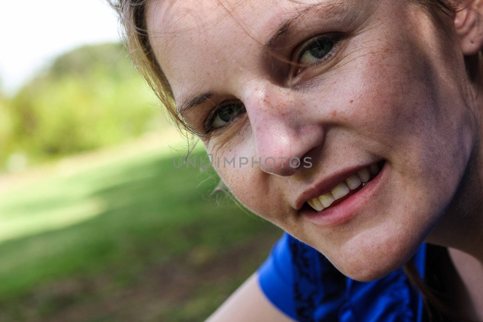 Face of woman after sport without makeup by dwaschnig_photo