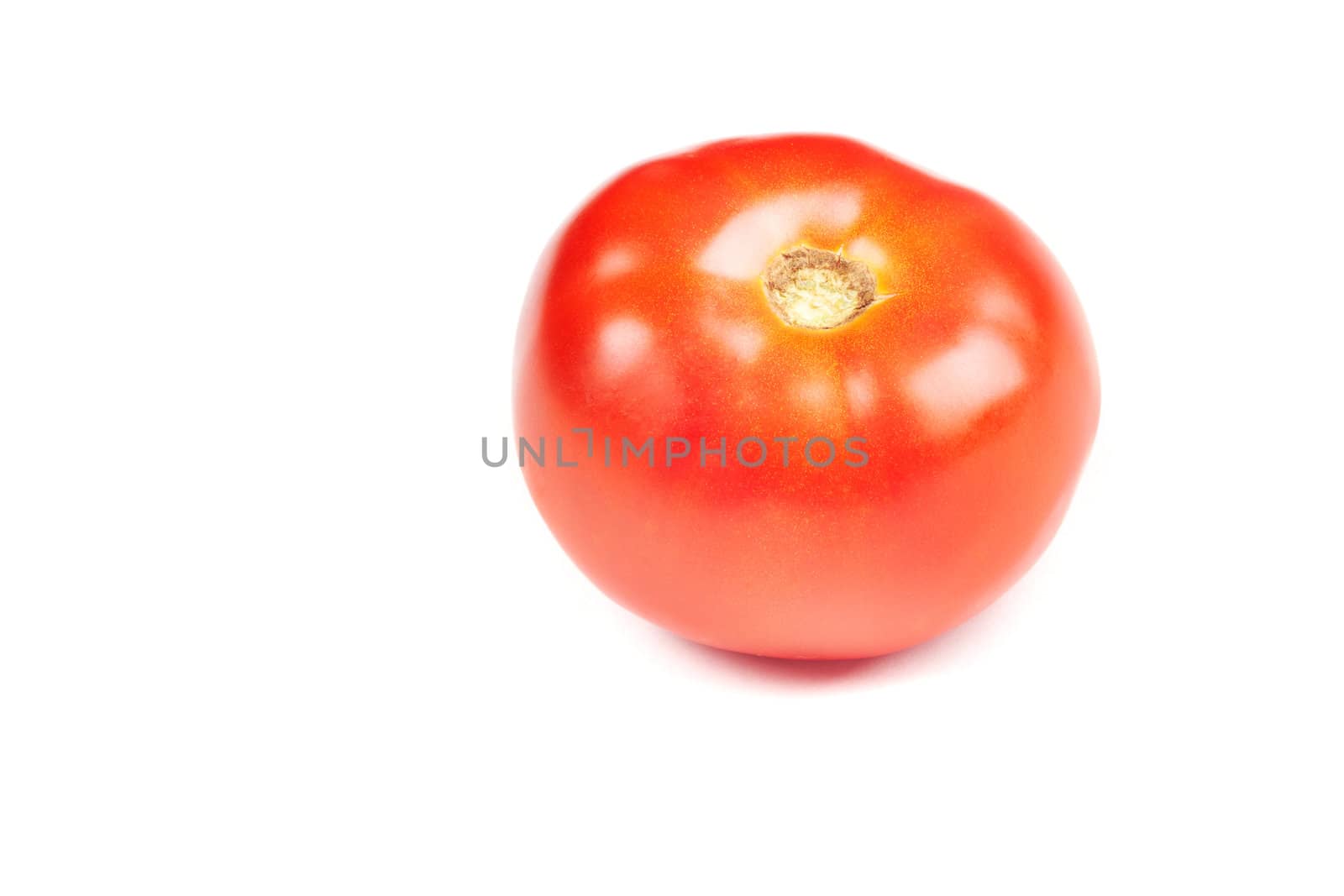 Red tomato on a white background. Color photo