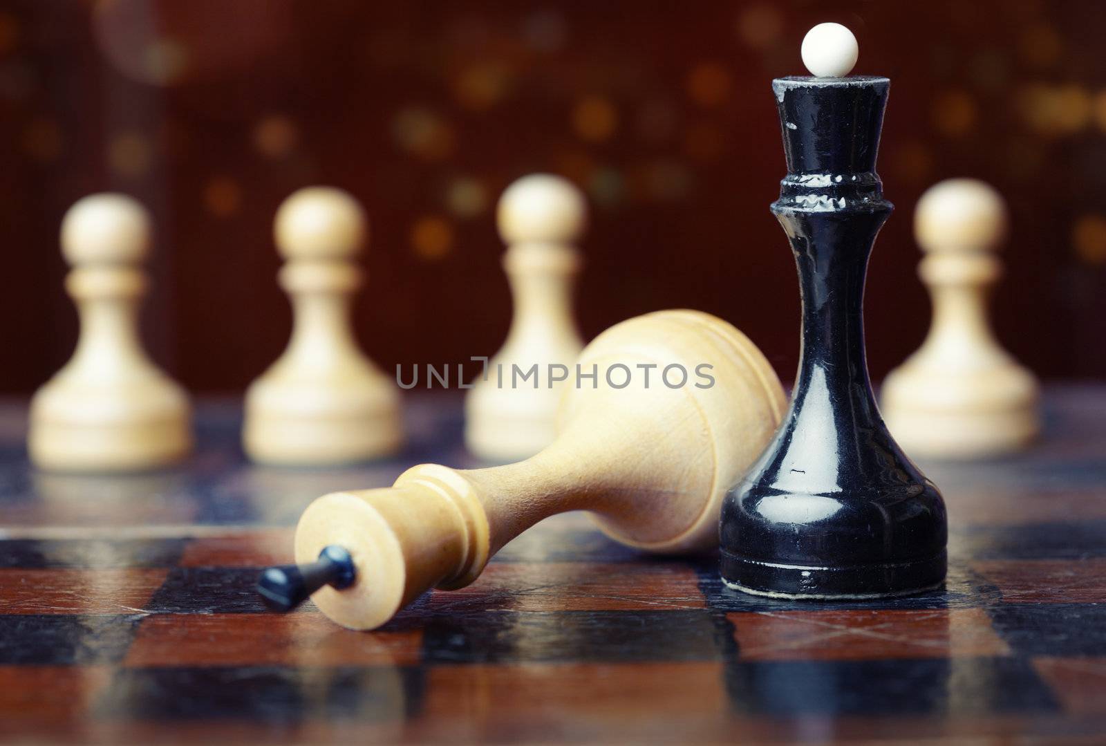 Close-up photo of the chessboard with chessmen. Shallow depth of field for natural view