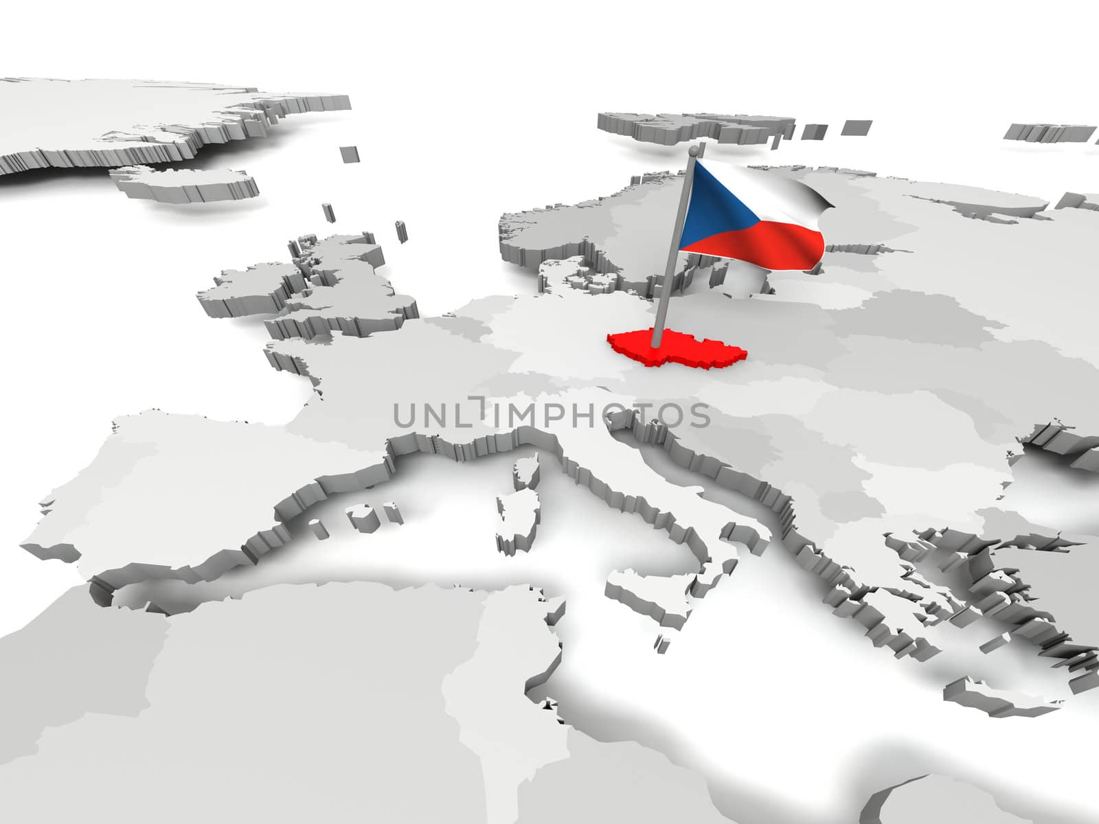 Czech Republic with czech national flag on map of Europe