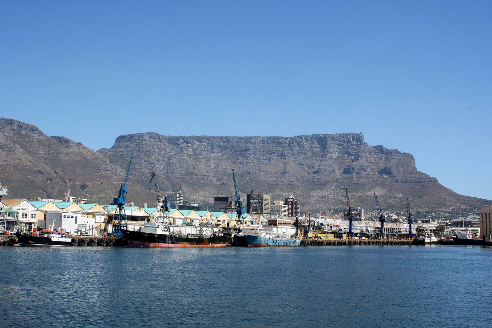 Cape Town Harbor with table mountain