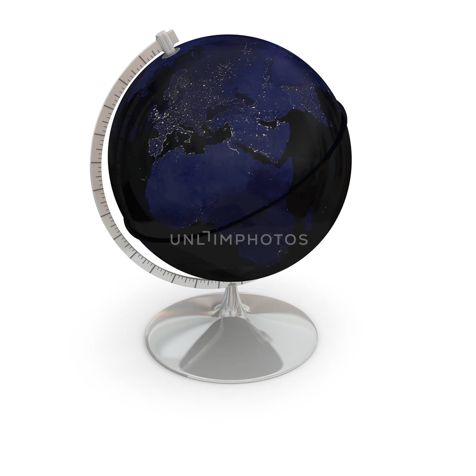 Topographic globe with night lights isolated on white background. Elements of this image furnished by NASA