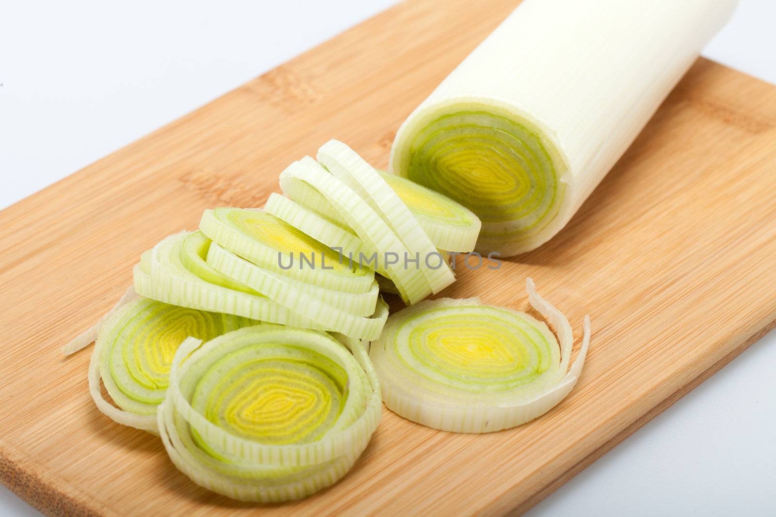 Sliced Leeks on woden table