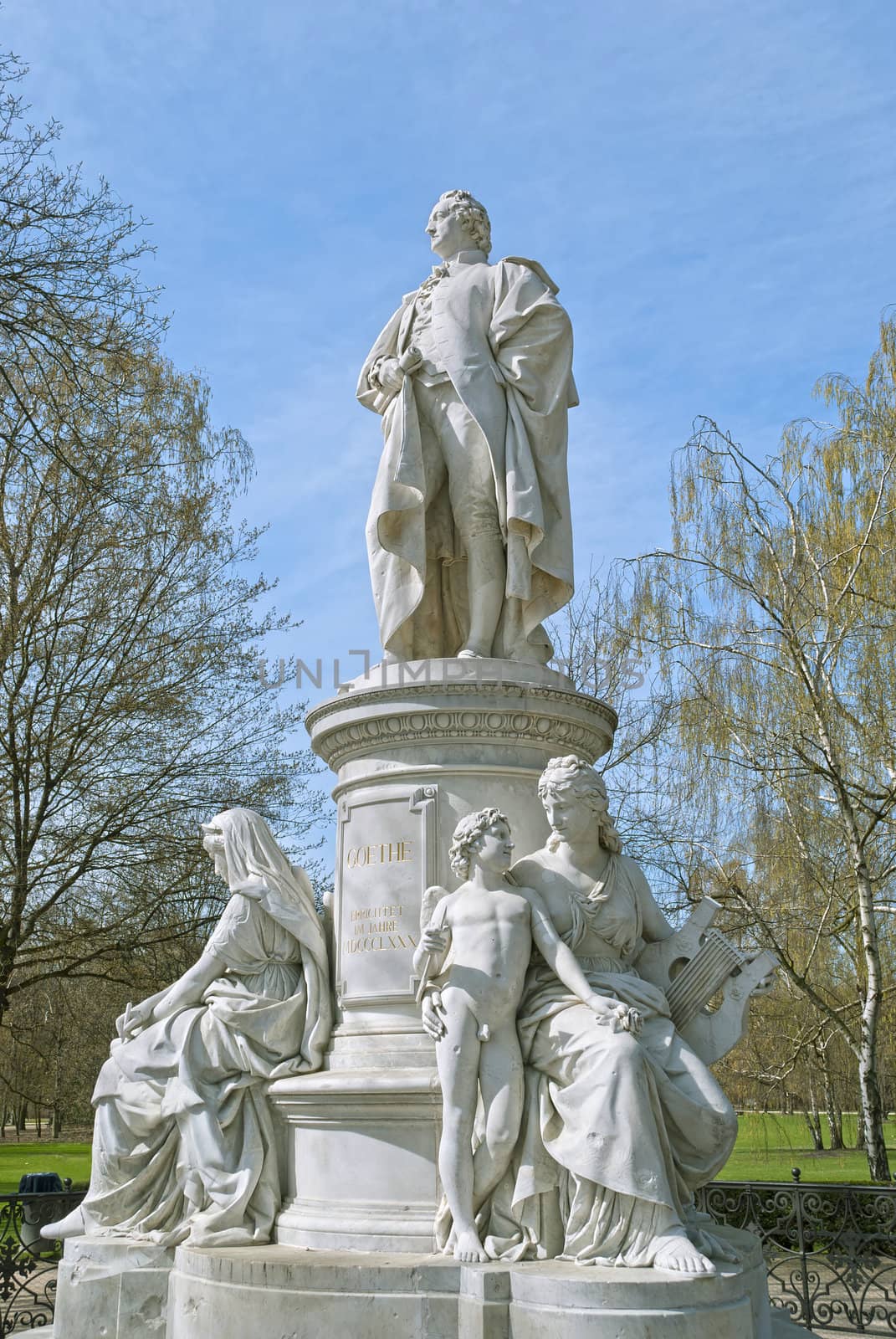 Monument of Johann Wolfgang von Goethe in Berlin, Germany. Early spring