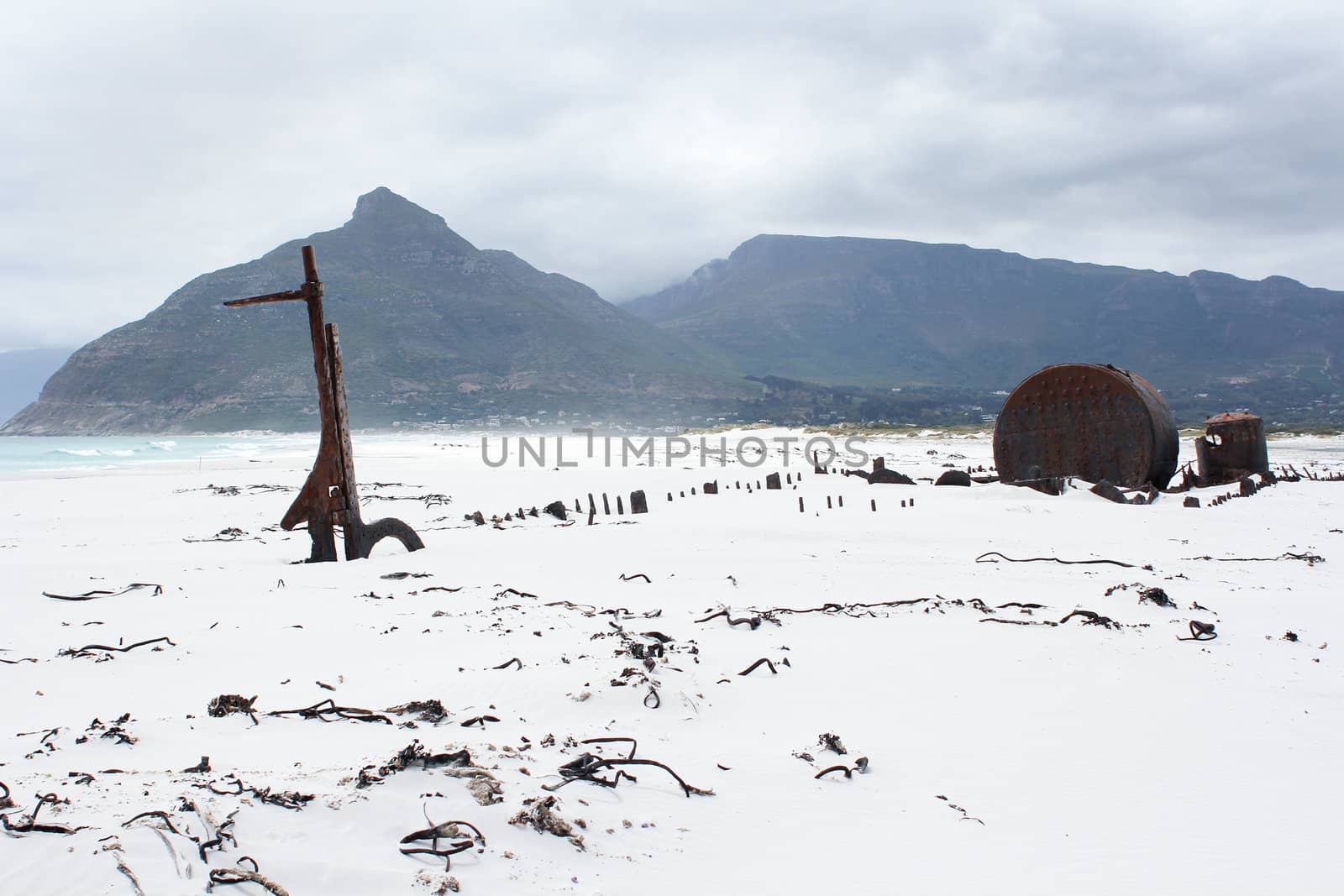 Shipwreck Kakapo at the beach of kommetjie with upcoming storm in the background