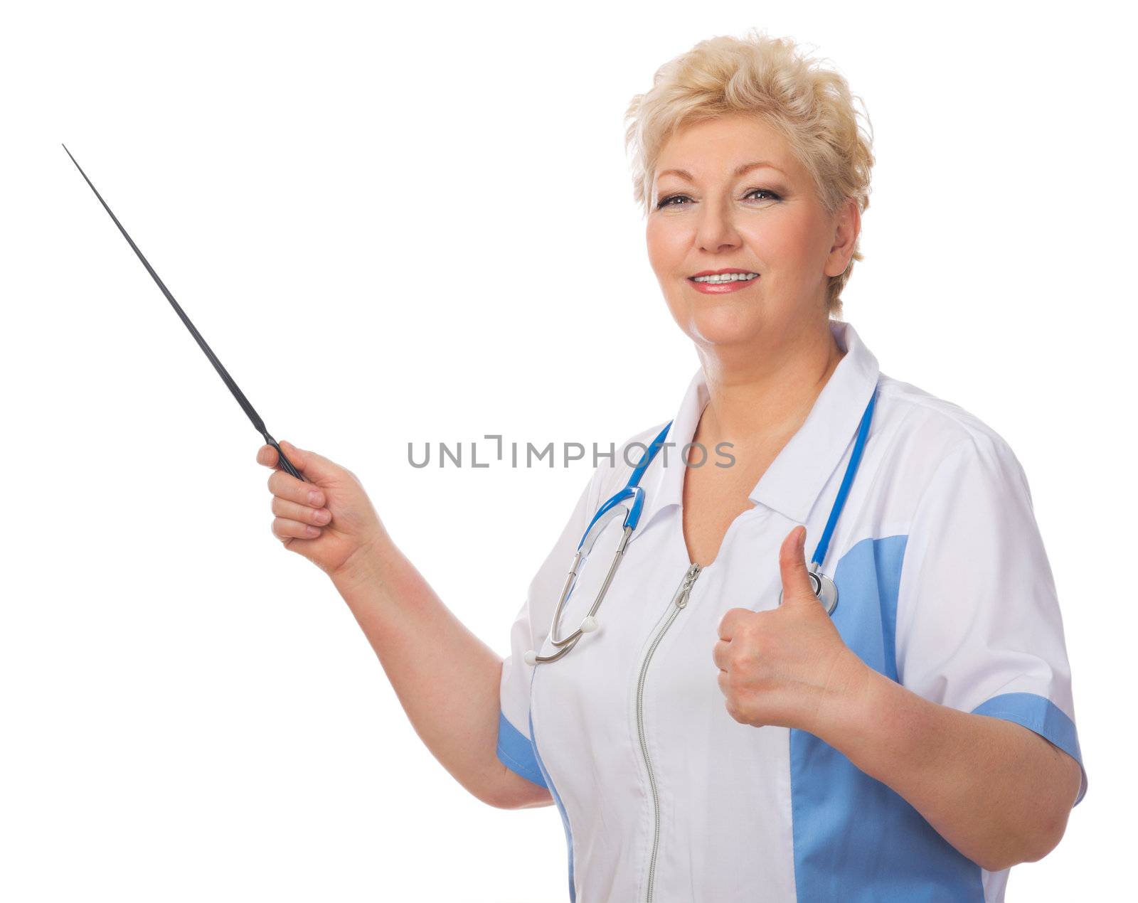 Mature doctor with pointer by rbv