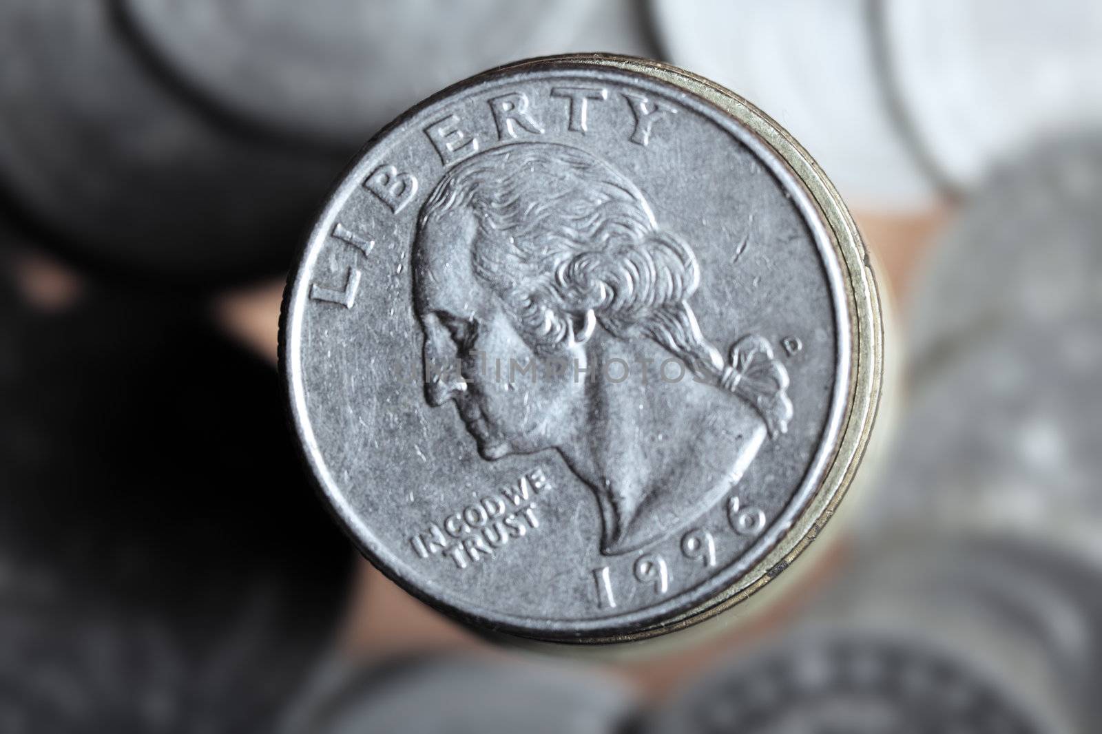 Close-up photo of the US coin with George Washington
