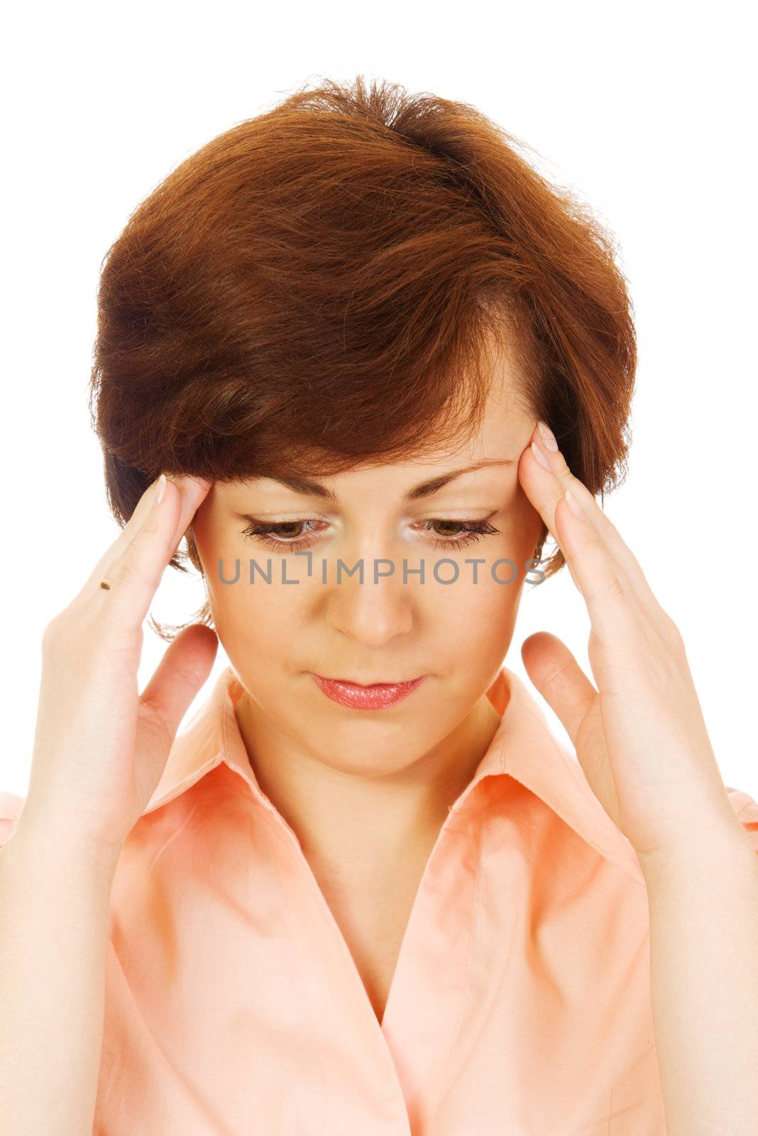 Portrait of beautiful woman with migraine by rbv