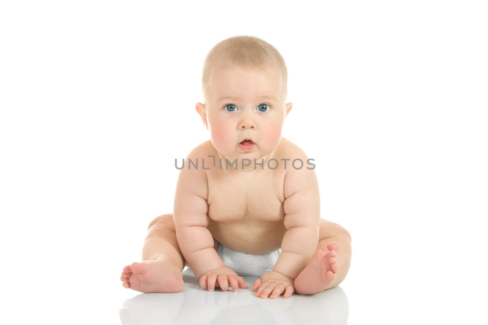Sitting small baby isolated over white