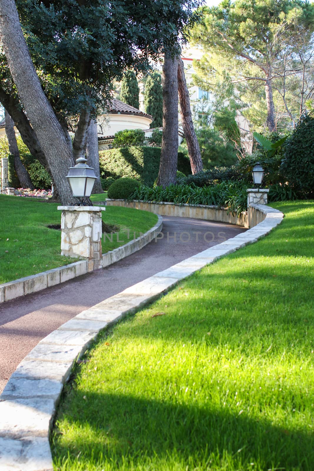 Walkway with Green Grass and Trees in the background