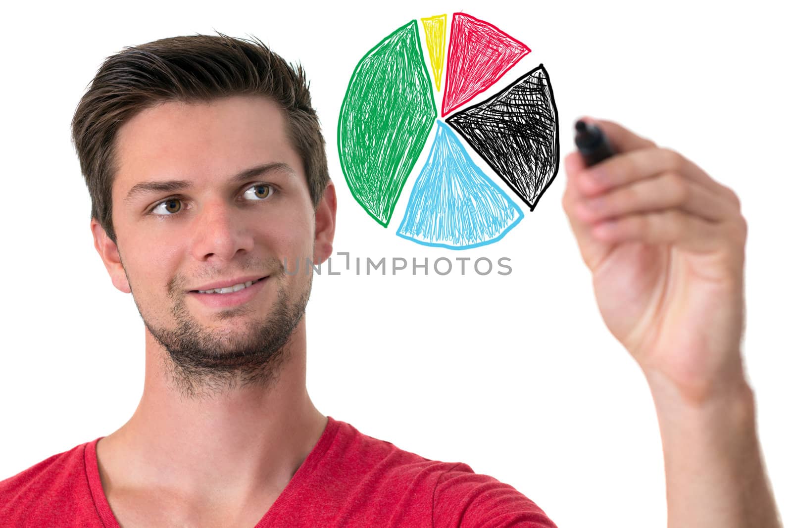 Young man drawing a pie chart by dwaschnig_photo