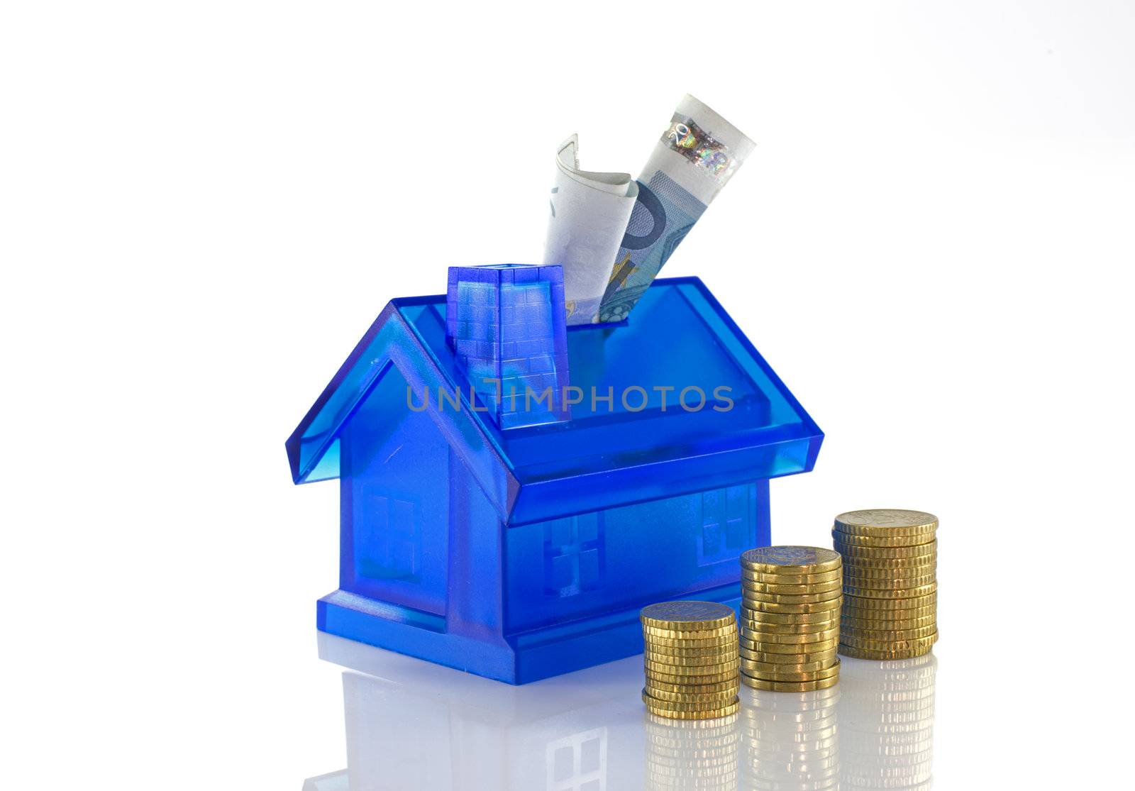 euro coins and paper money for the blue house